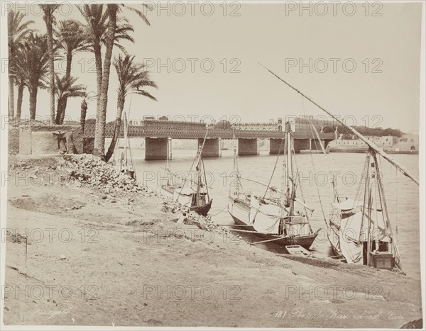 Zangaki, Greek, active 1860-1889, Kasr-en-Nil Bridge Looking East over the Nile, 19th century, albumen print, Image: 8 5/8 × 11 1/4 inches (21.9 × 28.6 cm)