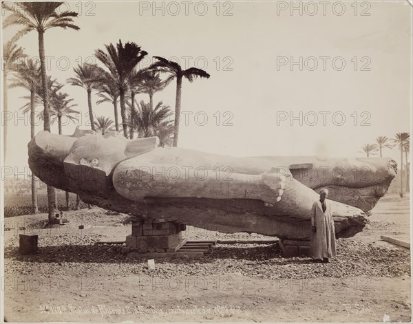 J. Pascal Sébah, Turkish, active ca. 1823-1886, Statue of Ramesses II Resting on Its Back at Memphis, 19th century, albumen print, Image: 9 1/8 × 10 3/8 inches (23.2 × 26.4 cm)