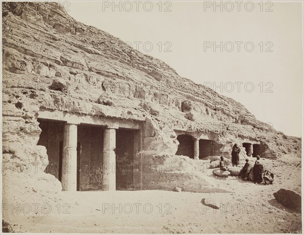 J. Pascal Sébah, Turkish, active ca. 1823-1886, Northern Tombs at Beni Hasan, 19th century, albumen print, Image: 8 × 10 3/8 inches (20.3 × 26.4 cm)
