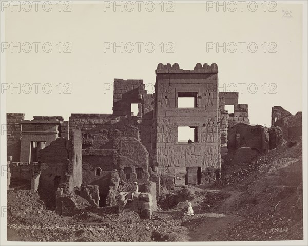 Henri Béchard, French, 1869-1889, Madinet Habu, Interior of the Entrance Gate of Mortuary Temple of Ramesses III, late 19th century, albumen print, Image: 8 1/2 × 10 3/4 inches (21.6 × 27.3 cm)