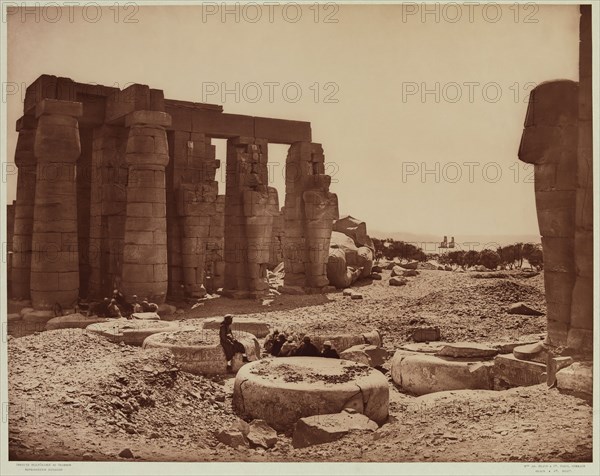 Unknown (French), The Ramesseum. Luxor, West Bank (Thebes), ca. 1869, carbon print mounted on board, Image: 14 5/8 × 18 11/16 inches (37.1 × 47.5 cm)