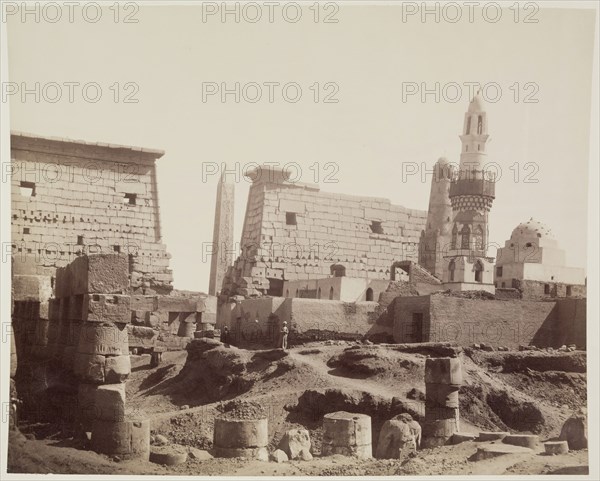 Anonymous Artist, Inside First Court with Mosque of Abu Haggag, Temple of Luxor, Looking North., 19th century, albumen print, Image: 8 3/8 × 10 3/8 inches (21.3 × 26.4 cm)