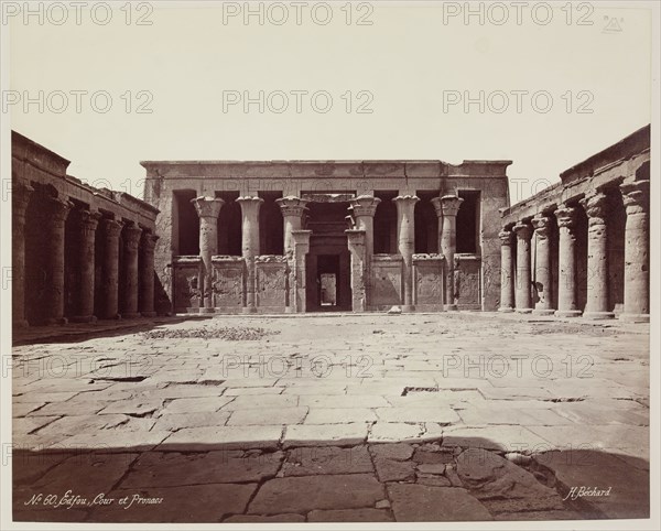 Henri Béchard, French, 1869-1889, Forecourt of the Temple of Edfu, late 19th century, albumen print, Image: 8 1/2 × 10 5/8 inches (21.6 × 27 cm)