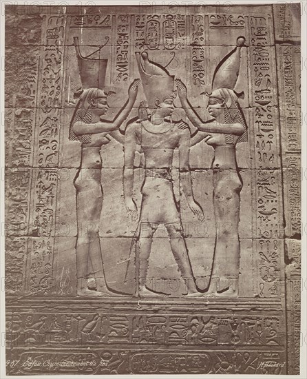 Henri Béchard, French, 1869-1889, Coronation of the King: Bas-relief in the Temple of Edfu, late 19th century, albumen print, Image: 10 11/16 × 8 1/2 inches (27.1 × 21.6 cm)