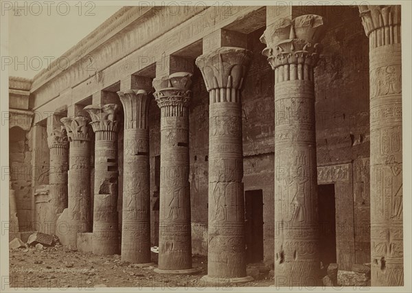 Henri Béchard, French, 1869-1889, Colonade of the Temple of Isis at Philae, late 19th century, albumen print, Image: 10 5/8 × 15 inches (27 × 38.1 cm)