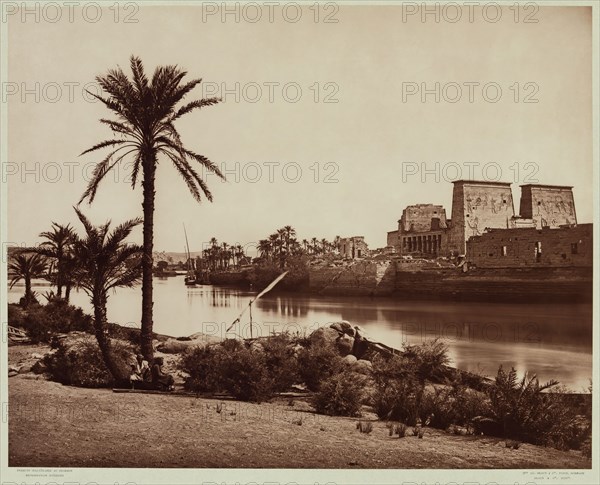 Unknown (French), The Island and Temple at Philae, ca. 1869, carbon print mounted on board, Image: 14 7/8 × 18 1/2 inches (37.8 × 47 cm)