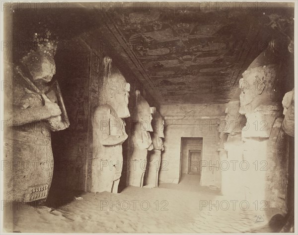 Anonymous Artist, Great Hall of the Interior of the Great Temple of Ramesses II at Abu Simbel, ca. 1869, albumen print, Image: 8 1/8 × 10 1/4 inches (20.6 × 26 cm)