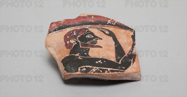 Greek, Vessel Fragment, between 550 and 500 BCE, Black-figure, painted, Overall: 2 × 2 × 2 3/8 inches (5.1 × 5.1 × 6 cm)