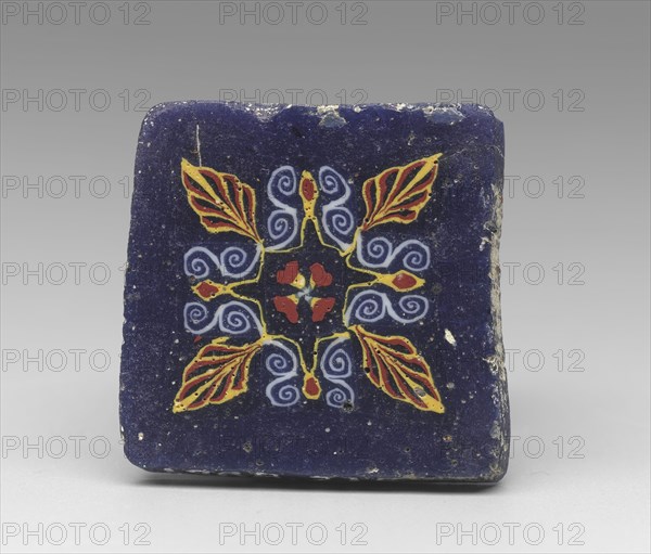 Roman, Lotus and Palmette Plaque, between 1st century BCE and 1st century CE, Mosaic technique, molded glass, Overall: 1 5/16 × 1 5/16 × 3/16 inches (3.3 × 3.3 × 0.5 cm)