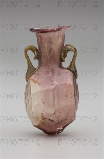 Roman, Barrel-shaped Flask, 1st century CE, Glass, Overall (object): 2 13/16 × 1 7/16 × 1 11/16 inches (7.1 × 3.7 × 4.3 cm)
