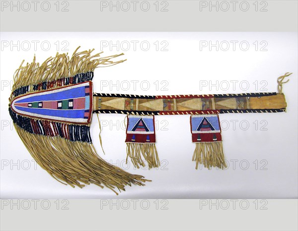 Crow, Native American, Lance Case, ca. 1880, buffalo rawhide, cloth, glass and wool, Overall: 47 3/4 × 27 1/2 × 5/8 inches (121.3 × 69.9 × 1.6 cm)