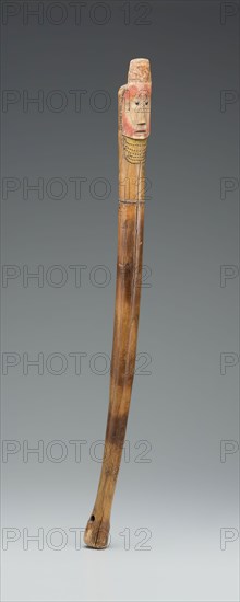 Yankton Sioux, Native American, Coup Stick, ca. 1880, wood, brass nails, pigment, and hot file marks, Overall: 2 1/8 × 30 1/2 × 2 3/4 inches (5.4 × 77.5 × 7 cm)