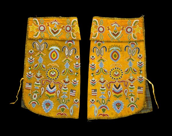 Eastern Sioux, Native American, Half-Leggings, ca. 1870, buckskin, fabric, and glass beads, Overall (1988.46.1A): 21 1/8 × 23 3/4 × 1/4 inches (53.7 × 60.3 × 0.6 cm)