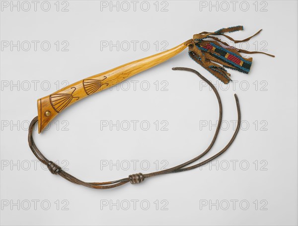 Meskwaki, Native American, Quirt, ca. 1850, engraved elk antler, rawhide, deerskin, and glass beads, Overall: 11 1/4 × 2 1/4 × 1 1/8 inches (28.6 × 5.7 × 2.9 cm)