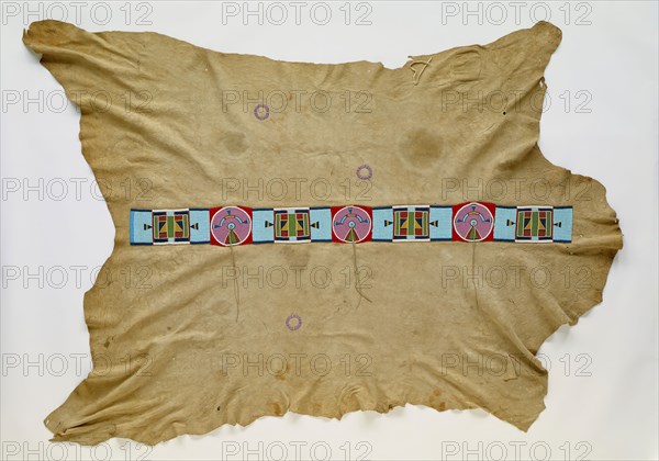 Crow, Native American, Buffalo Robe with Beaded Strip, ca. 1890, buffalo skin, glass beads and wool, Overall: 81 × 71 1/2 inches (205.7 × 181.6 cm)