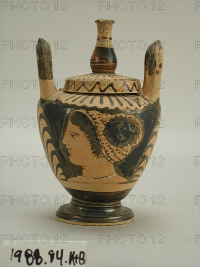 Greek, Lebes Gamikos, 340/320 BC, Red-figure ware, Height x Diameter: 6 1/8 x 3 3/4 x 3 3/4 in. (15.6 x 9.5 x 9.5 cm) Measured with lid