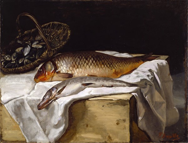 Jean-Frederic Bazille, French, 1841-1870, Still Life with Fish, 1866, oil on canvas, Unframed: 25 × 32 1/4 inches (63.5 × 81.9 cm)