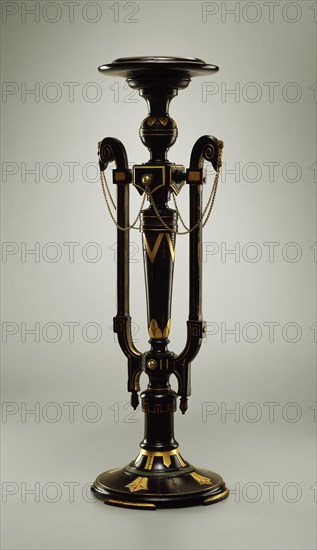Egyptian Pedestal, ca. 1870, ebonized walnut, polychrome, gilt and brass, Overall: 39 1/2 × 13 inches (100.3 × 33 cm)