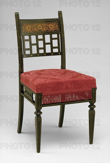 Herter Brothers, American, 1865-1905, Chair, ca. 1880, ebonized cherry and inlaid fruit wood, Overall: 33 × 16 × 18 inches (83.8 × 40.6 × 45.7 cm)
