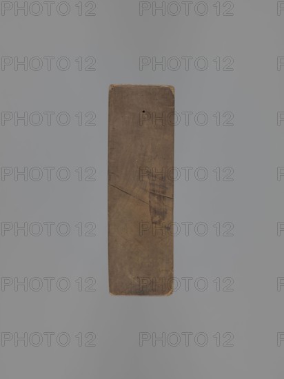 Double-sided gingerbread mould. Rectangular form, height 23 cm, width 13.8 cm, depth 4.3 cm. Obverse: two heart-shaped fields — first shows a female figure in a long dress seated among palm trees holding a wreath, before an altar decorated with a garland with a burning fire, illuminated by sun rays; second shows two cupids hovering over an altar decorated with garlands and holding a wreath. Reverse: four hearts, each with a separate scene — first: a bird of paradise perched among branches; second: a young couple reclining on a chaise longue with a temple and trees in the background; third: a cupid holding a wreath hovering over an altar decorated with garlands with a burning fire, surrounded by trees, bushes and flowers; fourth: a couple in love holding hands surrounded by trees and bushes. Figurative genre scenes with folk-style decorations, hearts, altars, cupids, wreaths, birds, and erotic scenes. Applied decorative folk art; Silesia, 18th–19th century., A single vertical rectangula...