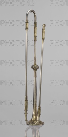 Court fanfare of Augustus III, made by Christian Friedrich Riedel instrument builder, with coats of arms of the Polish-Lithuanian Commonwealth and Saxony; musical instrument Naturtrompete belonging to the fanfare complex of the office of the main marshal of the court Oberhofmarschallamt. Engraved inscription on the edge: AUGUSTUS III rex Pol. El. Sax. et SRI Vicarius — the coat of arms of the Polish-Lithuanian Commonwealth and Saxony on the chest of the imperial eagle under a crown; above it the date Ao 1745 and No. 11. No builder's signature, no goldsmith's mark. According to correspondence, it comes from a set of six instruments made by Riedel and goldsmith Heinrich Christian Ingelman with dates 1745 engraved. Related fanfares include pieces dated c.1750–1753 by various makers and one from 1825 by Eschenbach; two further fanfares from the series c.1750 bear numbers 18 and 19. Date: 1745. Place: Saxony. Type: musical instrument. Dimensions: height 68.6 cm, width 11.3 cm, depth 11.3 cm...