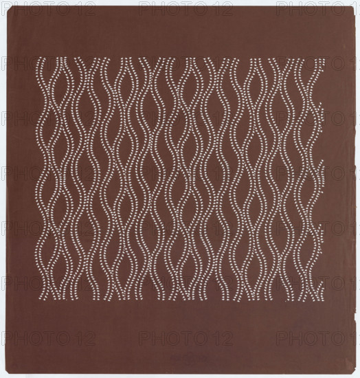 Ise katagami dyeing stencil - tatewaku with stylized wisteria flowers (fuji tatewaku), Ôsugi, Ishimi (1936- ), author, wisterias, flowers, geometric and plant patterns, stencils, Japanese art, Showa (1926-1989), 1980 (Shôwa 55), Japan, stencil, height 53.9 cm, width 50.7 cm