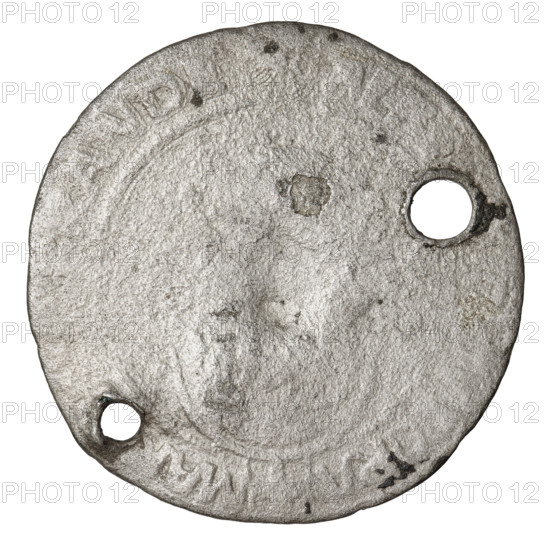 Teutonic quarter-guilder, Albrecht Hohenzollern (prince in Prussia; Grand Master; 1490–1568); publishers Wille, Albrecht (fl. 1520–?) and Plate, Dominik (fl. ?–1527). R8 (rarity). Iconography: Madonna with Child; lily-of-the-valley cross; Madonna on the Crescent. War coins (1520–1521). Obverse: Figure of the Virgin Mary resting on a crescent; on the rim, between pearly borders, an inscription beginning with a shield with an eagle. Reverse: A cross with arms terminating in florences, between them plant motifs; on the rim, between the pearly borders, an inscription, 1521. State of the Teutonic Order (1226–1525), Königsberg. Coin; diameter 30.5 mm; weight 4.20 g; axis 180 degrees.