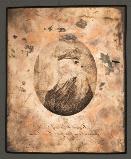 Portrait of Rembrandt; Plonski, Michal (1778–1812), graphic artist; Rembrandt van Rijn (1606–1669), painter (subject); oval; historical costumes; portraits; portraits of artists; male portraits; painters; reproduction print; ca. 1806; Paris; print; graphic matrix/graphic plate; height 20.3 cm; width 16.7 cm