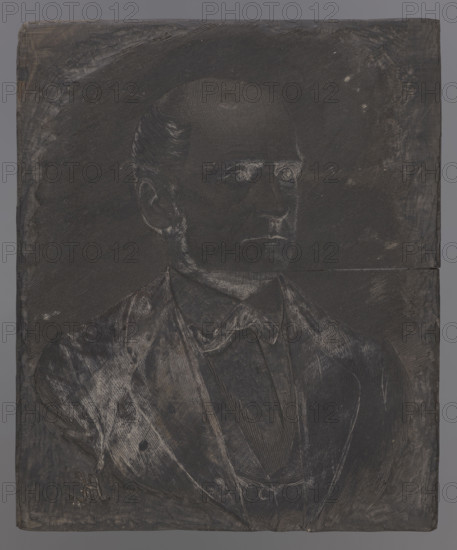 Portrait of Franciszek Tournelle; draughtsman; male portrait of Franciszek Tournelle (1818–1880); iconography; architects; illustrations; 1879–1880; Warsaw; woodcut block; height 14.2 cm, width 11.8 cm, thickness 2.4 cm