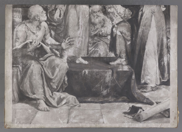 Twelve-Year-Old Jesus in the Temple, illustrator Gebethner, Jesus in the Temple (Bible; New Testament), 1859–1880, woodcut block, height 25.4 cm, width 35.5 cm, thickness 2.2 cm