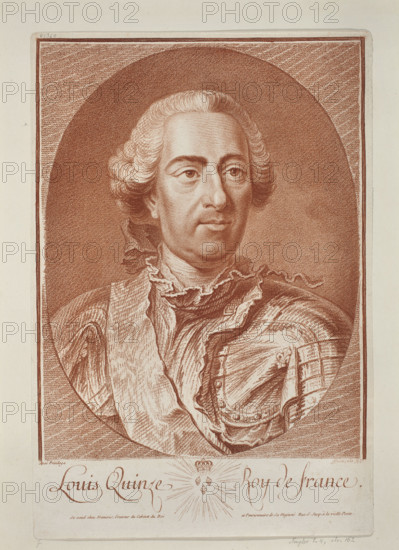Portrait of King Louis XV; François, Jean-Charles (1717–1769), graphic artist; France; male portrait of Louis XV (King of France, 1710–1774); filigrees; after 1758; graphic print.