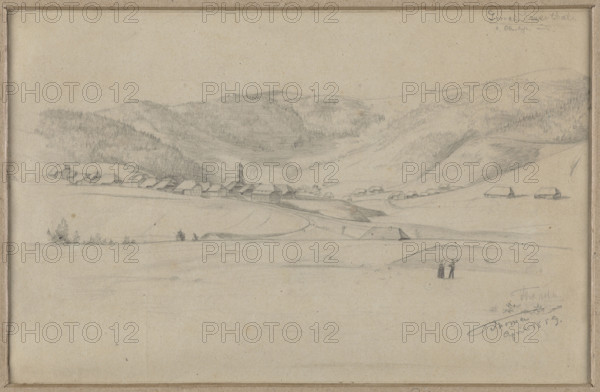 Landscape from the vicinity of Bernau im Schwarzwald; Hans Thoma (1839–1924); mountain landscape sketch; Bernau im Schwarzwald, Germany; German drawing; 1859; drawing; height 18.4 cm, width 28.8 cm