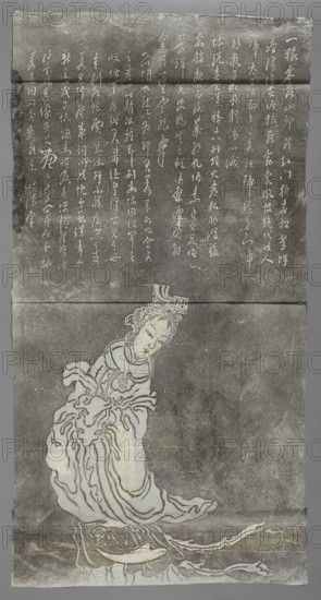 Goddess Mazu?, graphic artist, Chinese, graphic prints, Chinese art, women, inscriptions, goddesses, sea waves, early 20th century, China, graphic print, height 113.0 cm, width 57.0 cm
