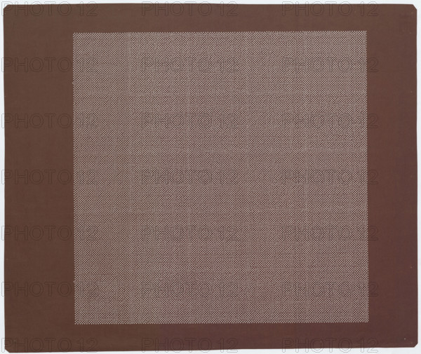 Ise katagami dyeing stencil - fine dots (gyôgi), Ôsugi, workshop, Osugi, Ishimi (1936- ), stencils, Japanese art, visual documentation, Japanese, komon (pattern), Showa (1926–1989), 1980 (Showa 55), Japan, stencil, height 45.0 cm, width 53.5 cm, The image shows a large square field with a wide border surrounding a densely dotted inner panel; the border is a deep brown and the inner panel appears as a slightly lighter brown filled with a regular pattern of small pale dots that create a textured effect, with thin pale edges visible around the outermost perimeter.