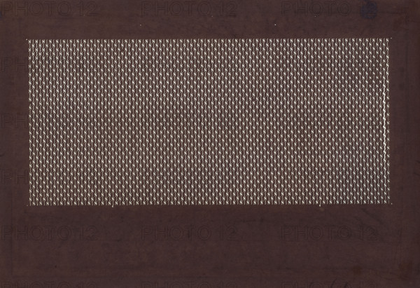 Ise-katagami dyeing stencil, komon type; pattern - zigzag; author: Osugi, Ishimi (1936- ); geometric ornament; Japanese; 1950 (Shôwa period 1926–1989, Shôwa 25), Japan; stencil; height 32.4 cm, width 46.4 cm