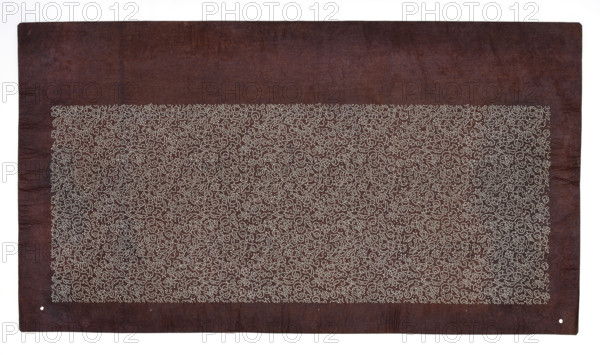 Katagami dyeing stencil, komon type; pattern of small motifs of the symbolic 'eight treasures' (Chinese: ba bao; Japanese: takara-zukushi); late 20th century; Japanese; stencil; height 24.8 cm, width 44.5 cm