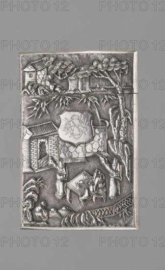 Business card case, goldsmith, Chinese art, Chinese, figurative scenes, Qing (1644–1911), bamboos, sages, monograms, early 20th century, China, varia, height 10.7 cm, width 7.0 cm