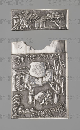 Business card case, goldsmith, Chinese art, Chinese, figurative scenes, Qing (1644–1911), bamboos, sages, monograms, early 20th century, China, varia, height 10.7 cm, width 7.0 cm