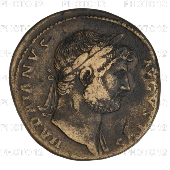 sestertius, Hadrian (76–138; Roman emperor 117–138); obverse: head of Hadrian in laurel wreath right; rim inscription: HADRIANVS AVGVSTVS; reverse: Neptune, with foot on the ship's prow, stands turned left with an acrostolium in his right hand and a trident in his left; letters SC on both sides; rim inscription: COS III; date: 125–128 AD; Roman Empire (27 BC–476); material: bronze coin; diameter: 33.0–33.8 mm; weight: 27.95 g