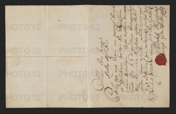 Bill of exchange handwritten by Ludwik Ruppert with a wax seal and signature. Text instructs payment to His Honorable Lord Dembski, Starost of Naklo, Tynfów, of three thousand (3000) Tynf received in ready money, and orders due payment to the account. Dated October 8, 1712, Gdansk. Inscription includes acceptance and the name Ludwik Ruppert Kommis.Gen.Tes.Reip. Function: bill of exchange / security.