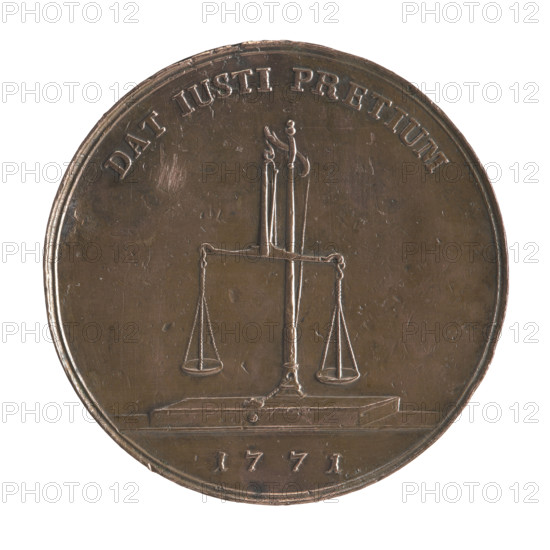 Trial crown thaler, Stanislaw August Poniatowski (King of Poland; 1764–1795); engraver: Johann Philip Holzhaeusser (1731/1741–1792); mint master: Justyn Schröder (Mitmaster of the Warsaw Mint 1768–1772). Obverse: Head of Stanislaw August turned right, divided inscription at the bottom: STANISLAUS AUGUSTUS DG REX POLONIAE MD LITU, continuous border; signature at neck intersection: IPH. Reverse: Libra, semicircular inscription above: DAT IUSTI PRETIUM, date 1771 below a line, continuous border. Trial coin (crown coin), Polish-Lithuanian Commonwealth, Warsaw, 1771. Coin: diameter 40.0 mm, weight 27.51 g; mint hallmark.