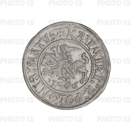 Glogów grosz, Sigismund I the Old (king of Poland; 1506–1548). Obverse: Polish eagle, inscription divided in the rim, at the top a cross: SIGISMUNDUS:DUX:GLOGOVIE. Reverse: Pogon (coat of arms) with claws and wings, below it the date 1506. Around the rim an inscription divided at the top by a cross: KAZIMIRI R:POLONIE:NATUS. R2, 1506. Glogów, Poland. Coin, diameter 25.0 mm, weight 2.25 g.