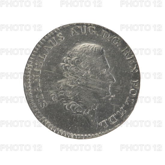 2 gold crown coins of Stanislaw August Poniatowski (King of Poland; 1732–1798), 1766. Obverse: head of Stanislaw August with inscription around rim 'STANISLAUS AUG.DGREX POL.MDL' and pearl border. Reverse: under a crown, in a wreath, a round five-field coat of arms showing Poland (eagle), Lithuania (Pogon) and the Poniatowski coat of arms (Ciolek), around the wreath the Order of the White Eagle, denomination '8.GR.' on the sides, inscription around rim 'XL.EX.MARCA.-PURA.COL:1766.' with pearl border and decorative edge. Polish-Lithuanian Commonwealth (1569–1795), Warsaw, Poland. Coin diameters 28.4 mm and 28.6 mm; weight 9.02 g.