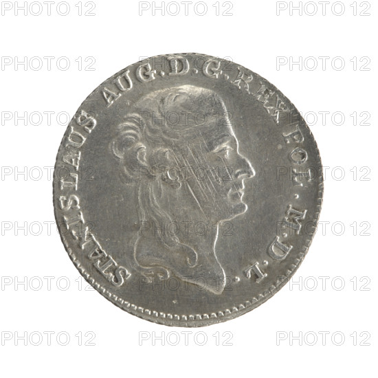 2 gold crown coins, Stanislaw August Poniatowski (King of Poland; 1732–1798), Polish crown coins; iconography: portraits of rulers, coats of arms, multi-field coats of arms, coats of arms under a crown, orders, Order of the White Eagle. Obv.: Head of Stanislaw August, inscription around the rim: STANISLAUS AUG. D G REX POL. MDL — pearl border. Rev.: Under the crown, a five-field coat of arms with the coats of arms of Poland (Eagle), Lithuania (Pogon) and the Poniatowski coat of arms (Ciolek); on the sides the date 17 - 95; below the shield on a ribbon the Order of the White Eagle; on its sides the letters M. - V. and 8. - GR.; inscription around the rim: 42 1/4 EX MARCA - PURA COLON: — pearl border; diagonally fluted edge. 1795, Polish–Lithuanian Commonwealth (1569–1795), Warsaw, Poland. Coin diameters: 29.0 mm and 29.3 mm; weight 9.29 g.