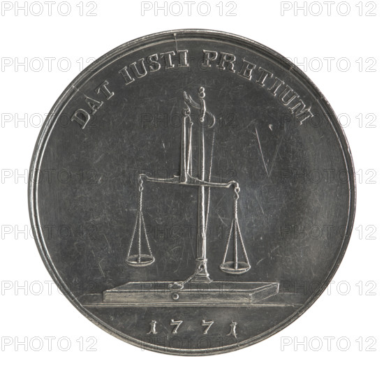 Crown trial thaler, Stanislaw August Poniatowski (King of Poland; 1764–1795), engraved by Johann Philip Holzhaeusser (1731/1741–1792), mintmaster Justyn Schröder (Warsaw Mint 1768–1772). Polish crown trial coin depicting Stanislaw August Poniatowski — iconography: portrait of ruler, maxims, scales. Obverse: head of Stanislaw August turned right, legend STANISLAUS ... AUGUSTUS DG REX POLONIAE MDLITU, continuous border; engraver's signature IPH at neck. Reverse: Libra (scales), semicircular inscription DAT IUSTI PRETIUM, date 1771 below line, continuous border. Polish–Lithuanian Commonwealth (1569–1795), Warsaw, Poland. Coin (trial thaler), mint hallmark; diameter ~40.4–40.5 mm, weight 28.12 g.