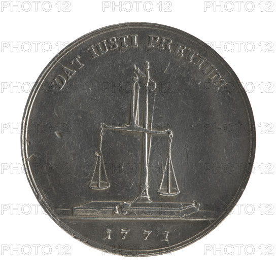 Trial crown thaler, Stanislaw August Poniatowski (King of Poland; 1764–1795). Obverse: Head of Stanislaw August turned right, divided inscription at the bottom: 'STANISLAUS AUGUSTUS D G REX POLONIAE MDLITU', continuous border; signature at neck intersection: 'IPH' (Johann Philip Holzhaeusser, engraver). Reverse: Libra (scales), semicircular inscription above: 'DAT IUSTI PRETIUM', date '1771' below the line, continuous border. Mintmaster: Justyn Schröder (Warsaw Mint mintmaster 1768–1772). Trial/coin type: crown coins, trial coins; Polish-Lithuanian Commonwealth (1569–1795), Warsaw, Poland. Coin, mint hallmark. Diameter: 40.0–40.2 mm. Weight: 19.77 g.