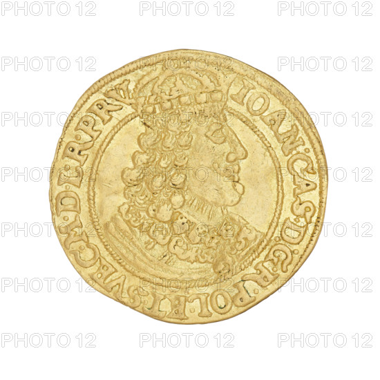 Obverse: bust of King John II Casimir Vasa crowned, right profile; rim inscription IOAN.CAS.D:GRPOL.ET.SVEC.MDLRPRV. Reverse: coat of arms of the city of Torun flanked by 16-51 and HD-L; rim inscription MONETA, AVREA.CIVIT.THORVNENSIS, 1651. Torun ducat; John II Casimir Vasa (King of Poland, reign 1648–1668); maker Hans Dawid Lauer (active 1649–1669). Polish coin; gold; diameter 24.5 mm; weight 3.37 g; axis 340°.