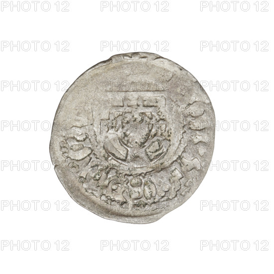 Teutonic szelag, Henryk Reffle von Richtenberg (Grand Master; 1470–1477). Teutonic shield (iconographic), Teutonic Knights' shield (iconographic). Obverse: Teutonic Knights' shield; on the rim, between the pearly borders, an inscription. Reverse: Teutonic Knights' shield; on the rim, between the pearly borders, an inscription. Date: 1470–1477. State of the Teutonic Order (1226–1525), Königsberg. Coin, diameter 21 mm, weight 1.16 g, axis 180 degrees.