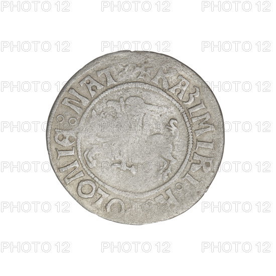Glogów grosz, Sigismund I the Old (King of Poland; 1506–1548). Obverse: Pogon (coat of arms); in the rim, divided by a cross, inscription '+ KAZIMIRI : POLONIE : NATVS +'. Reverse: Polish Eagle; in the rim an inscription divided by a cross '+ SIGISMVNDVS : DVX : GLOGOVIE +'. 1506–1548. Poland, Duchy of Glogów. Coin; diameter 24.4 mm; weight 1.95 g.