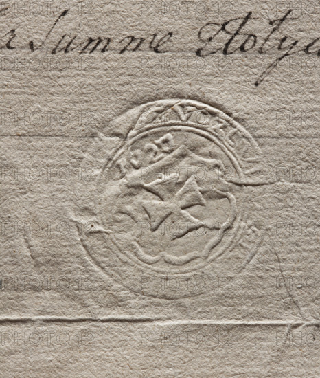 Round seal impression of the town of Brudzewo, Kalisz Voivodeship, Kolo County. On the shield a Maltese cross; above the shield the date 1620. Illegible inscription on the rim. 1620, Poland.